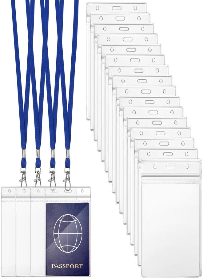 Patelai 50 Pcs 4 x 5.5 Inch Clear Passport Holders with Lanyard Extra Large PVC Card Holder Waterproof Name Badge Holder for Cruise Vacation Credit Card Plane Ticket Receipt (Blue) - Image 1